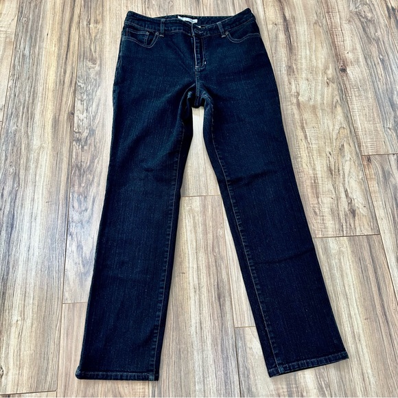 CHICO’S PLATINUM - 1.5 / 10 Regular Jeans Black Stretch Straight Leg Mid Rise - Picture 2 of 5